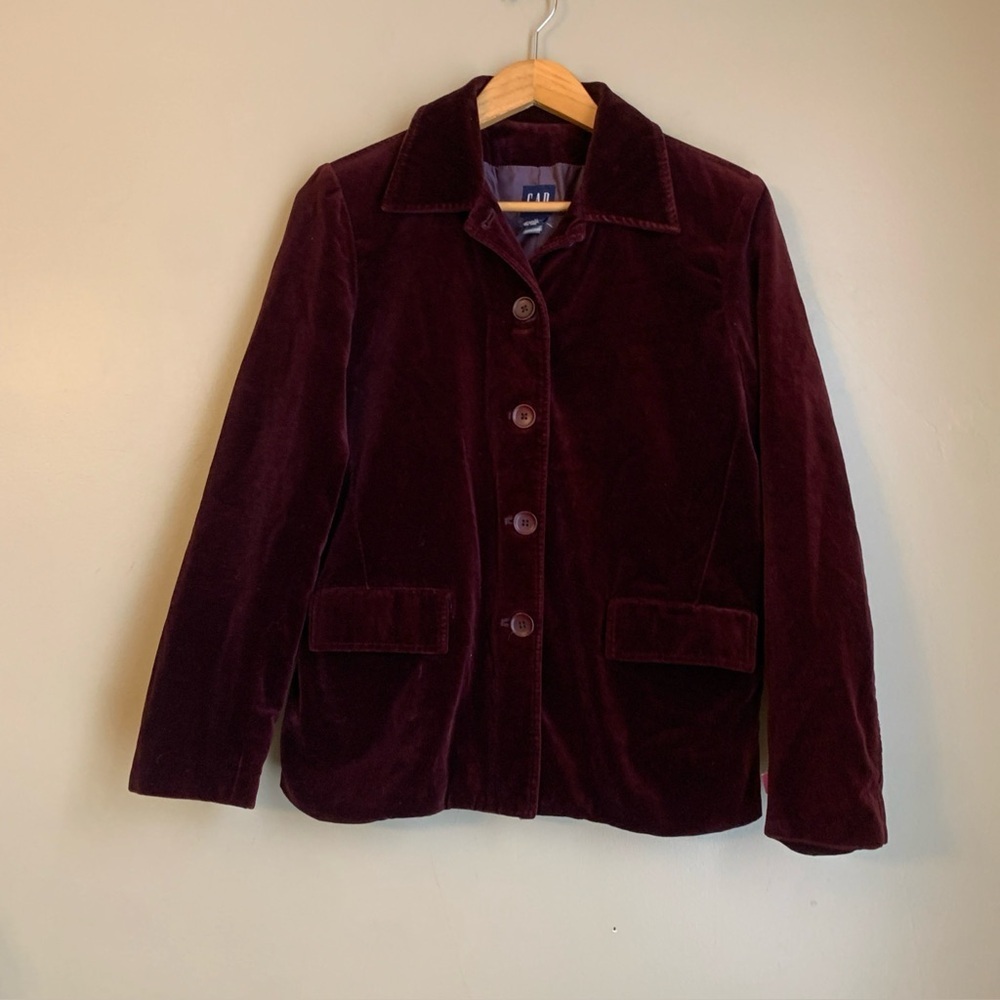 Vtg GAP Velvet Blazer Button Jacket Burgundy Office FairyFormal Castlecore